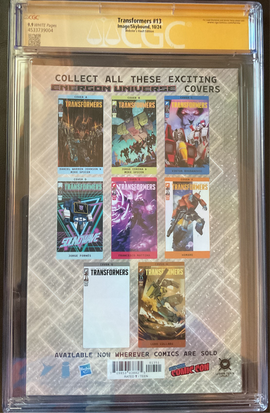 Transformers # 13 NYCC COMIC CON SIGNED BY SAJAD SHAH CGC 9.9 VIRGIN 🔥🔥🔥🔥