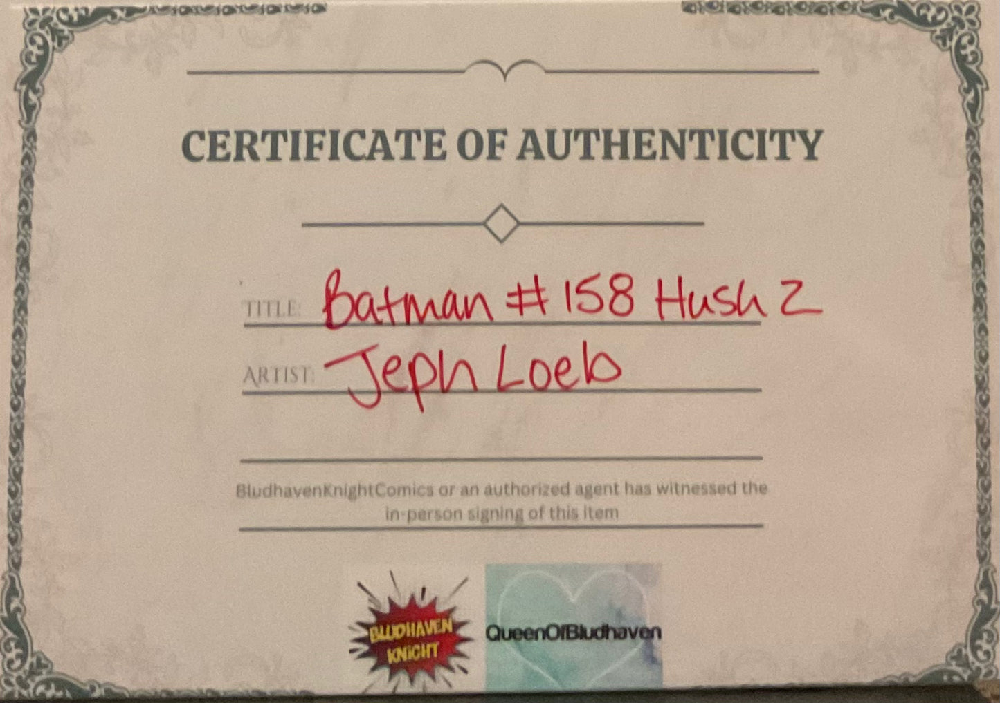 Batman #158 Foil Variant Signed by Jeph Loeb w/ COA