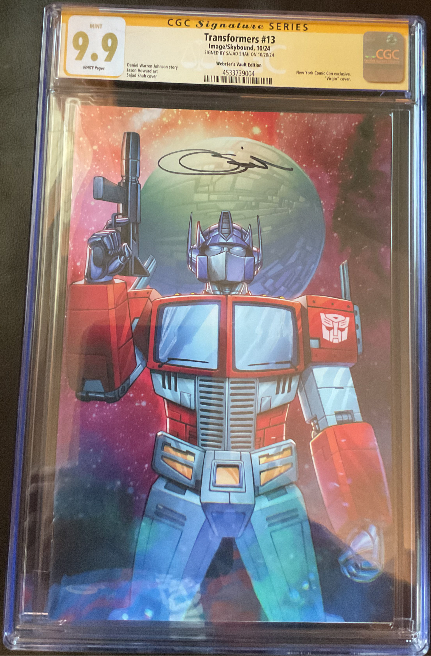 Transformers # 13 NYCC COMIC CON SIGNED BY SAJAD SHAH CGC 9.9 VIRGIN 🔥🔥🔥🔥