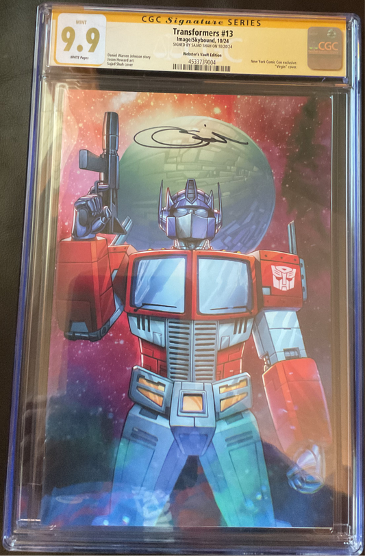 Transformers # 13 NYCC COMIC CON SIGNED BY SAJAD SHAH CGC 9.9 VIRGIN 🔥🔥🔥🔥